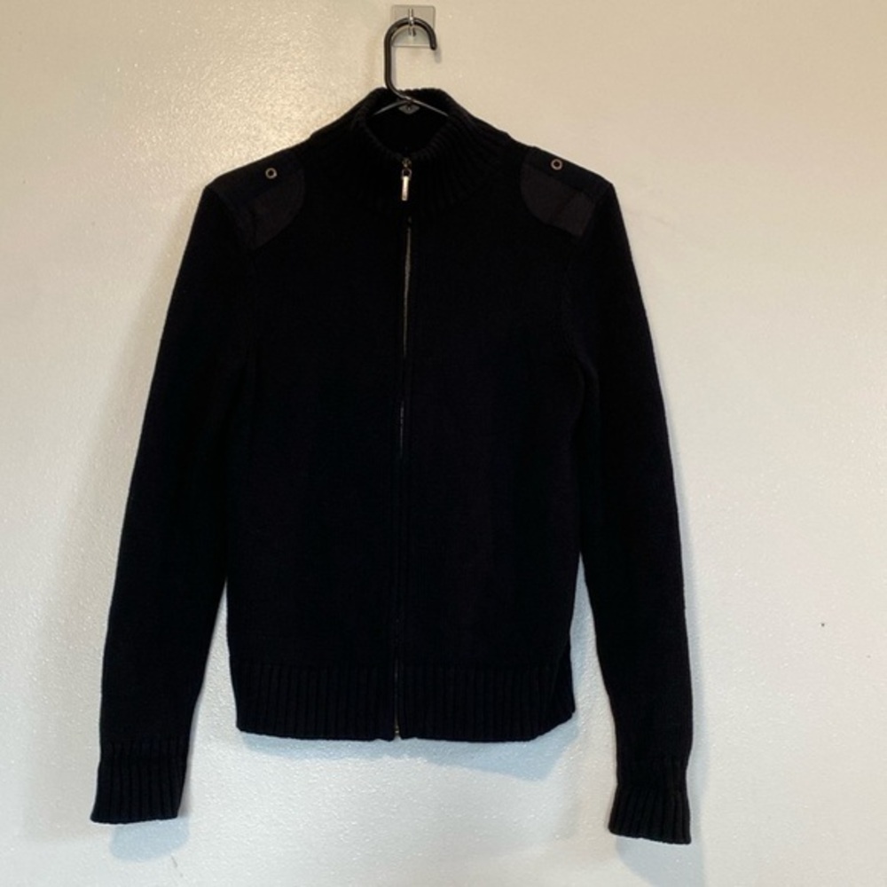 Lauren Ralph Lauren black cotton full zip up ribbed green label sweater small